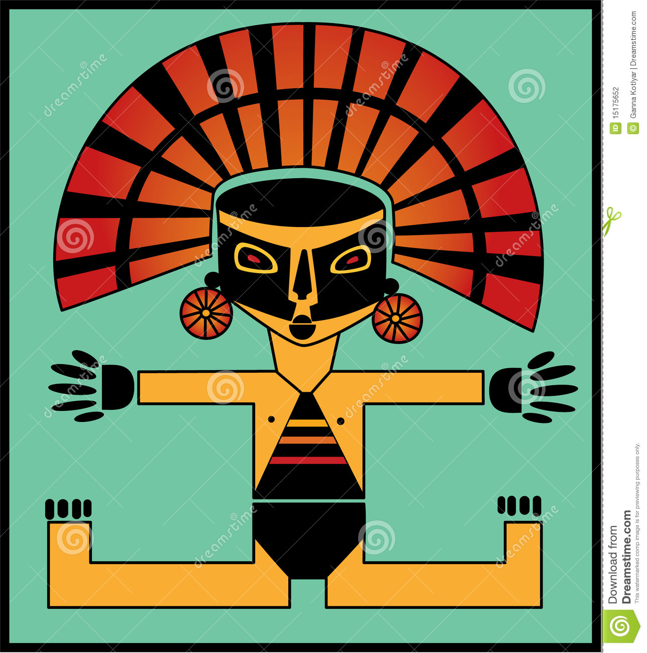 Illustration Of Inca Child In Black Mask And Gold Hat