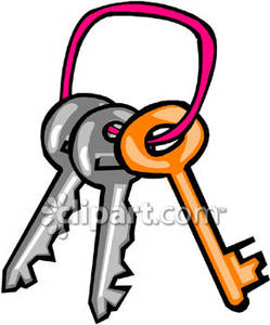 Three Keys On A Pink Keyring   Royalty Free Clipart Picture