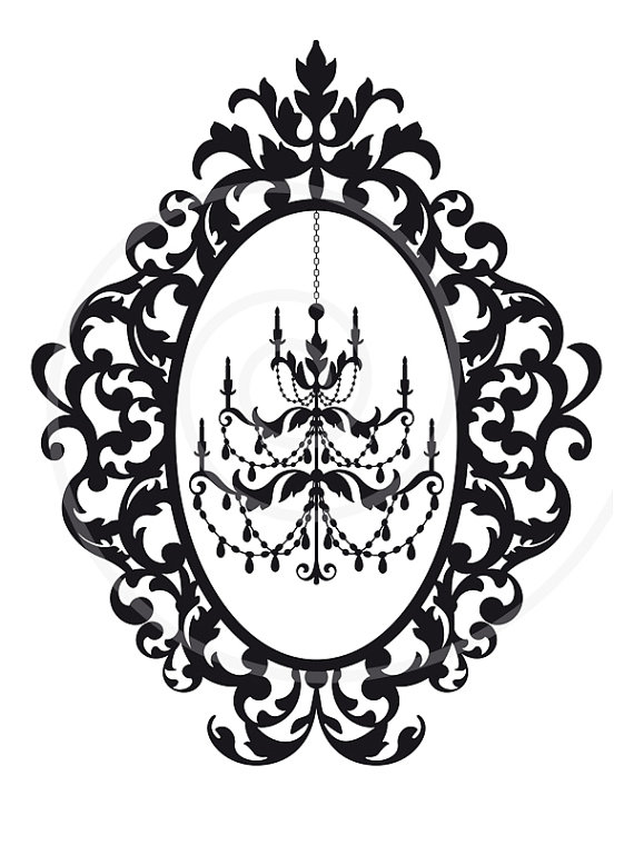 Chandelier In Vintage Picture Frame Silhouette Digital Clipart Clip