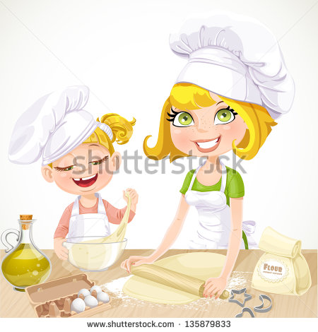 Mom And Daughter Baking Cookies Isolated On White Background   Stock