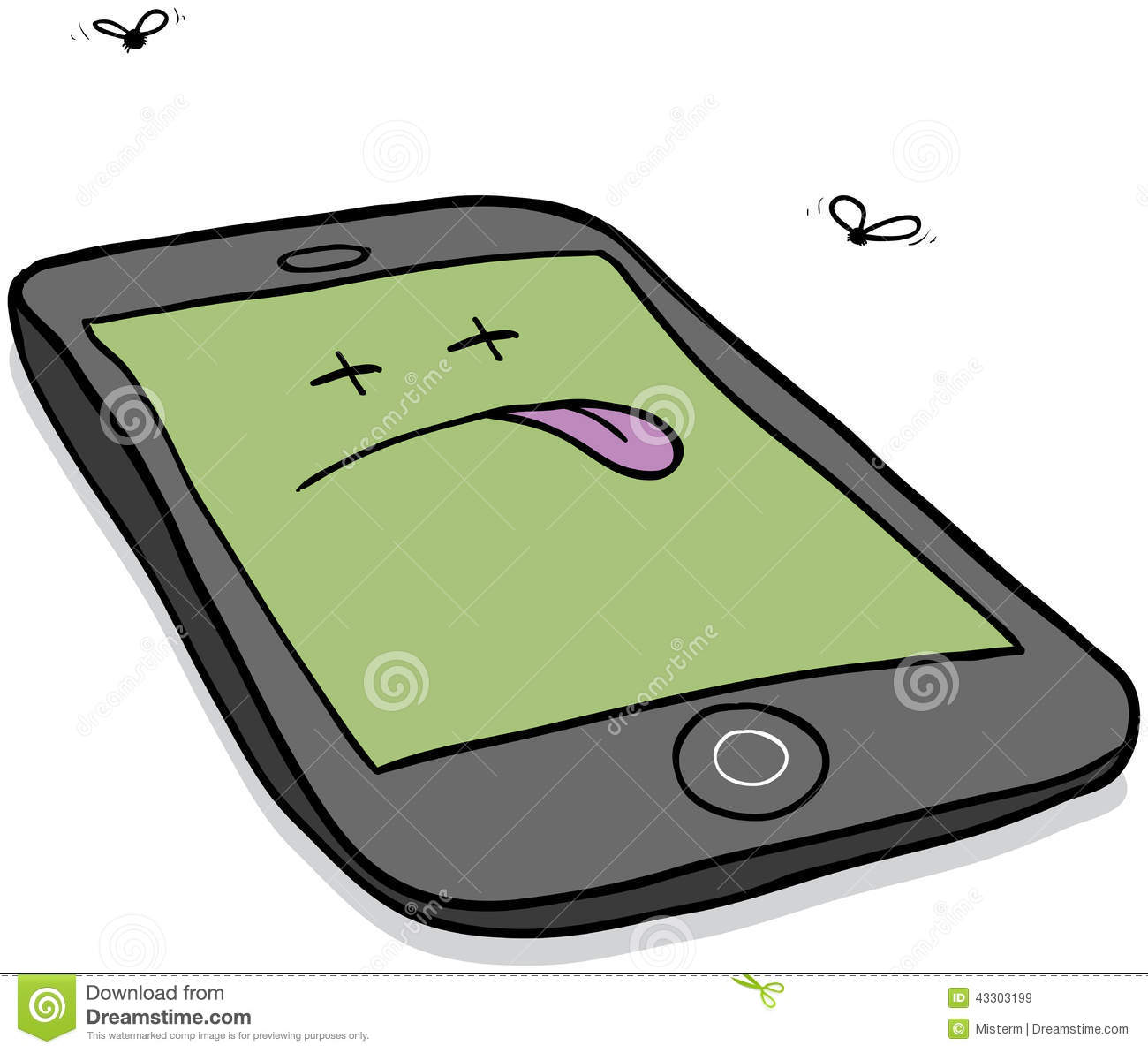 Cartoon Illustration Of A Deceased Smartphone In Need Of Repair Or