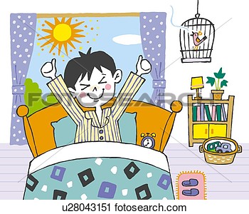 Boy Waking Up In The Morning Painting Illustration Illustrative