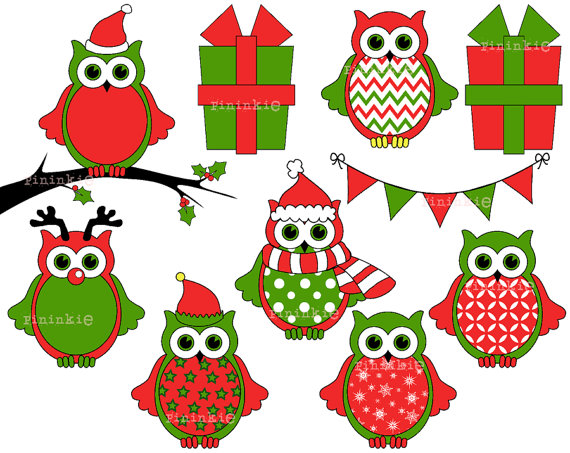 Christmas Owl Clipart Christmas Clipart Digital Clipart Owl Clipart    