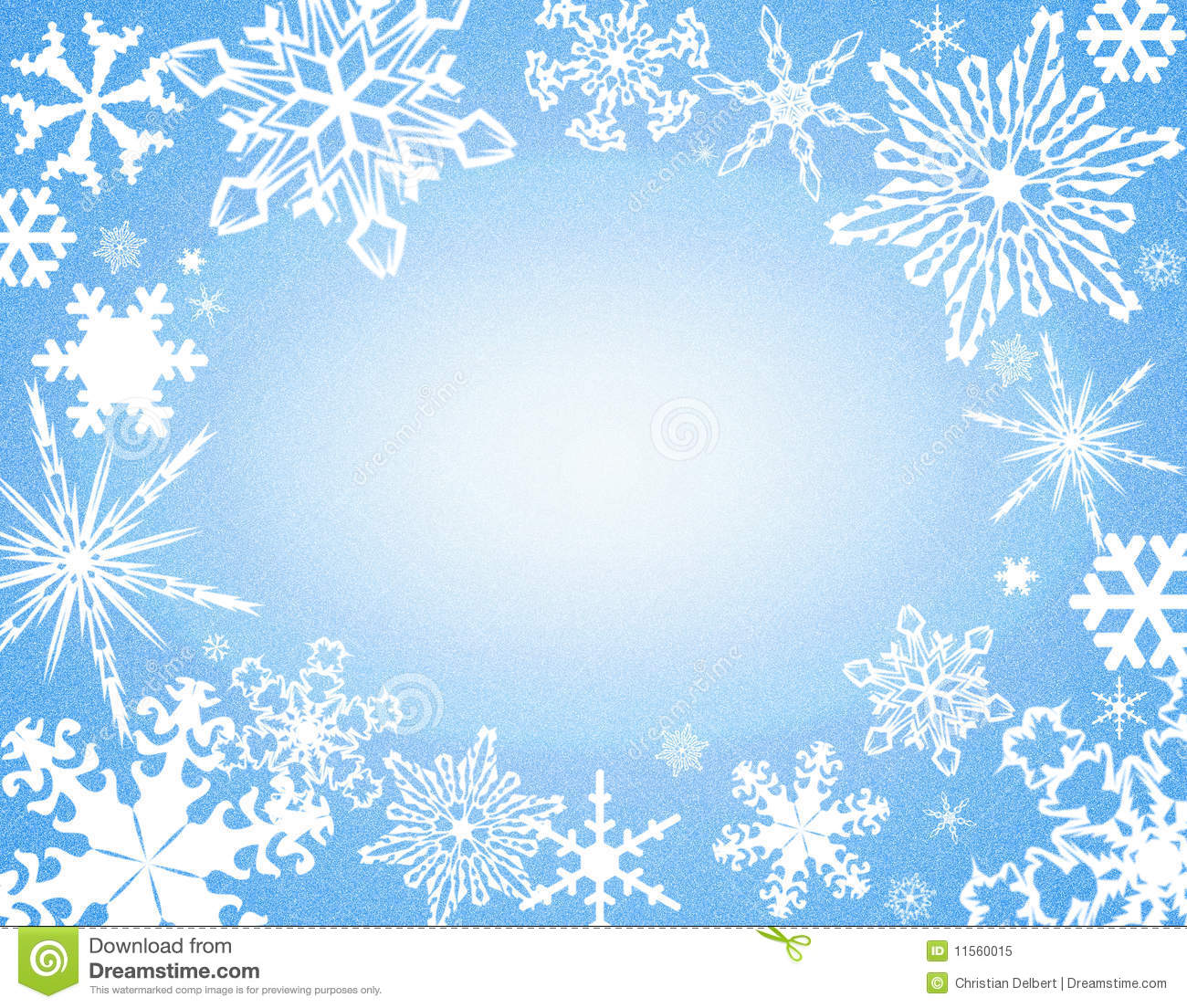 Snowflakes Bordering A White Oval In The Middle Of Blue Sky