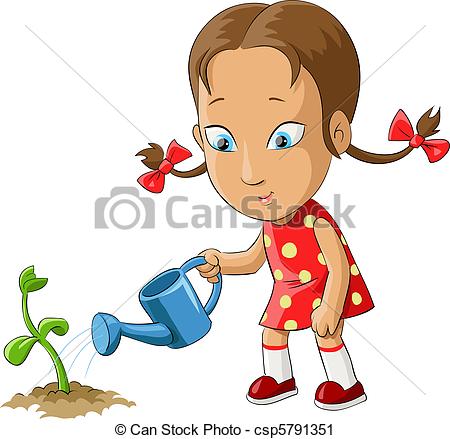 Vector Clip Art Of Girl And Flower   Girl Watering A Plant From