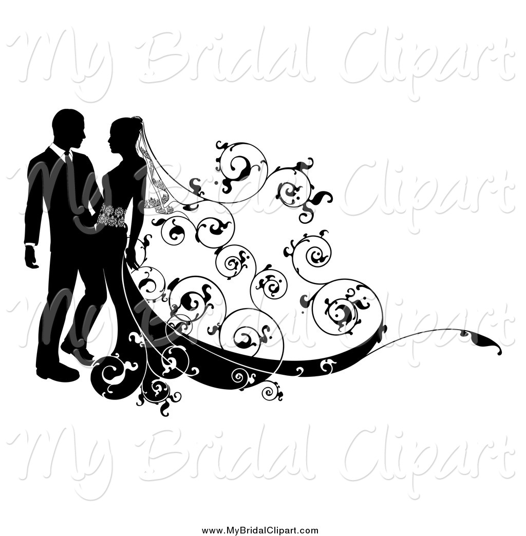 Black And White Wedding Couple With Ornate Swirls