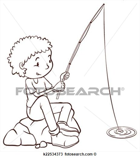 Clipart   A Simple Plain Sketch Of A Boy Fishing  Fotosearch   Search    