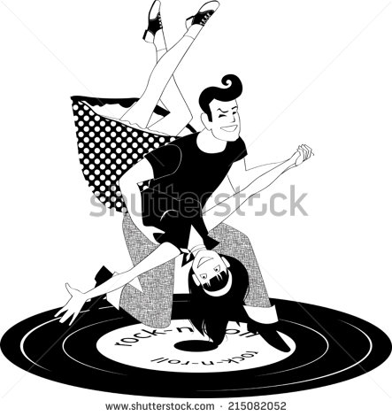 Cartoon Couple In 1950s Style Clothes Dancing Rock N Roll   Stock