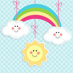 Cute Sun Cloud And Rainbow Characters As Baby Background Stock Vector    