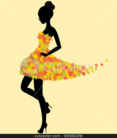 Dancer Girl In Dress Of Autumn Leaves Stock Vector Clipart Silhouette