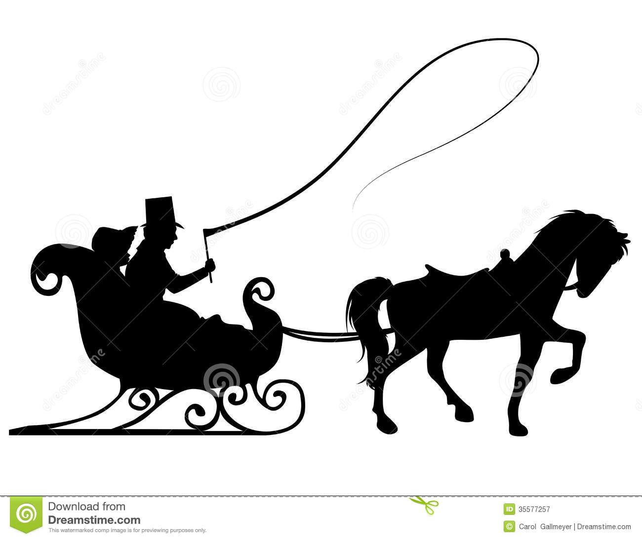 Silhouette Of A Couple Taking A Ride In A Winter Sleigh Pulled By A