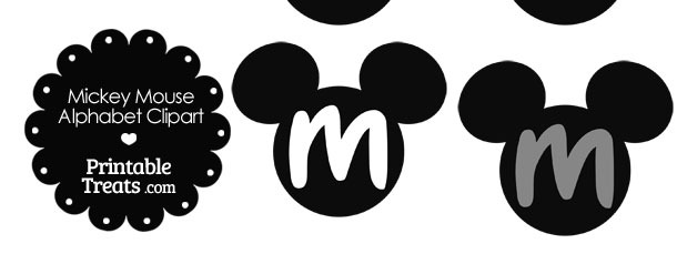 Grey Mickey Mouse Head Letter M Clipart
