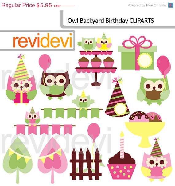 80  Off Sale Owl Backyard Birthday Clipart 07542 By Revidevi
