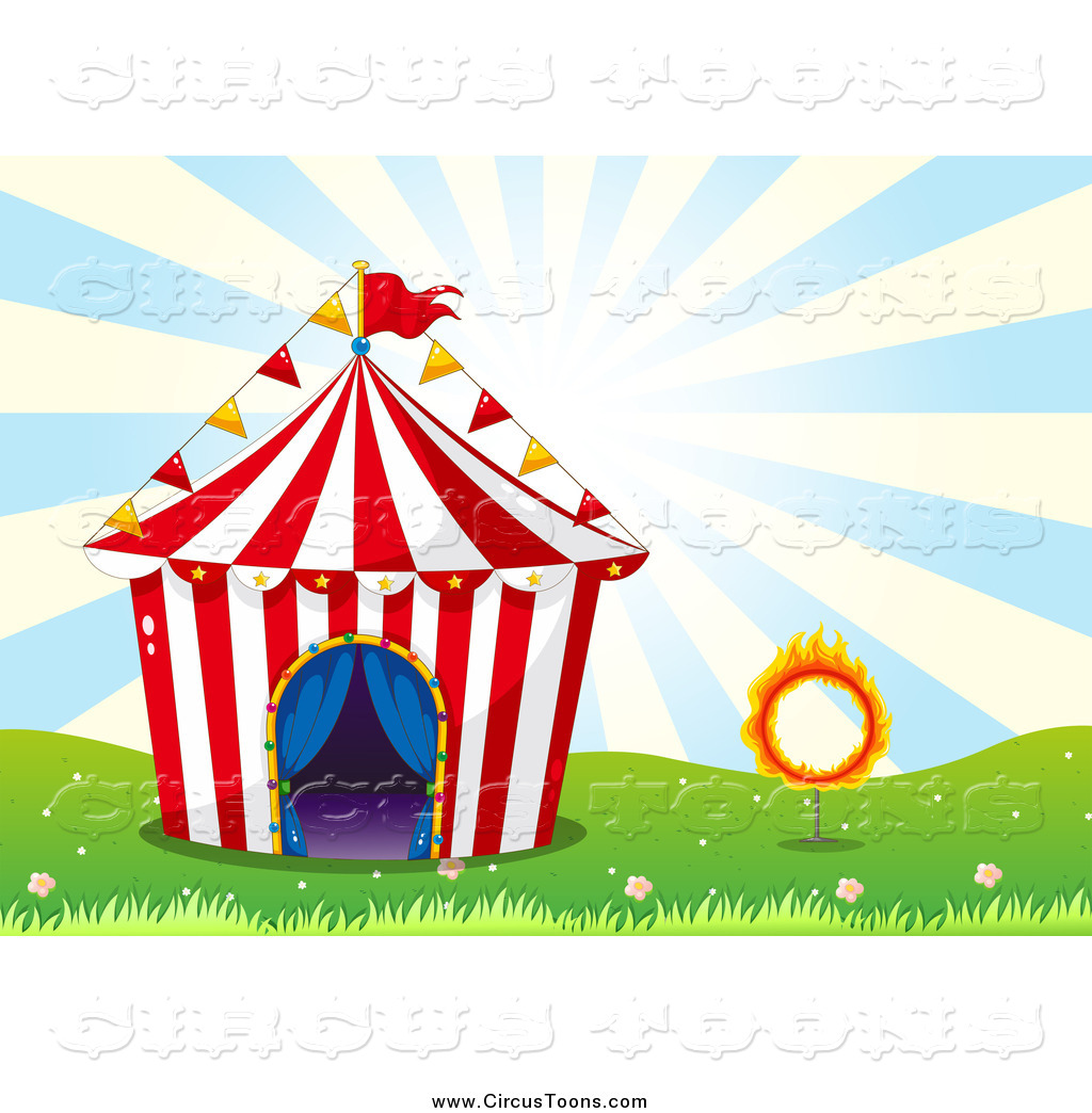 Circus Clipart Of A Big Top Tent With A Fiery Hoop Over Blue Rays By
