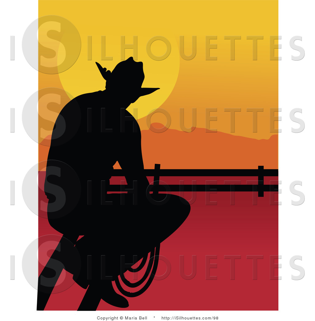 Silhouette Clipart Of A Cowboy Sitting On A Fence At Sunset By Maria