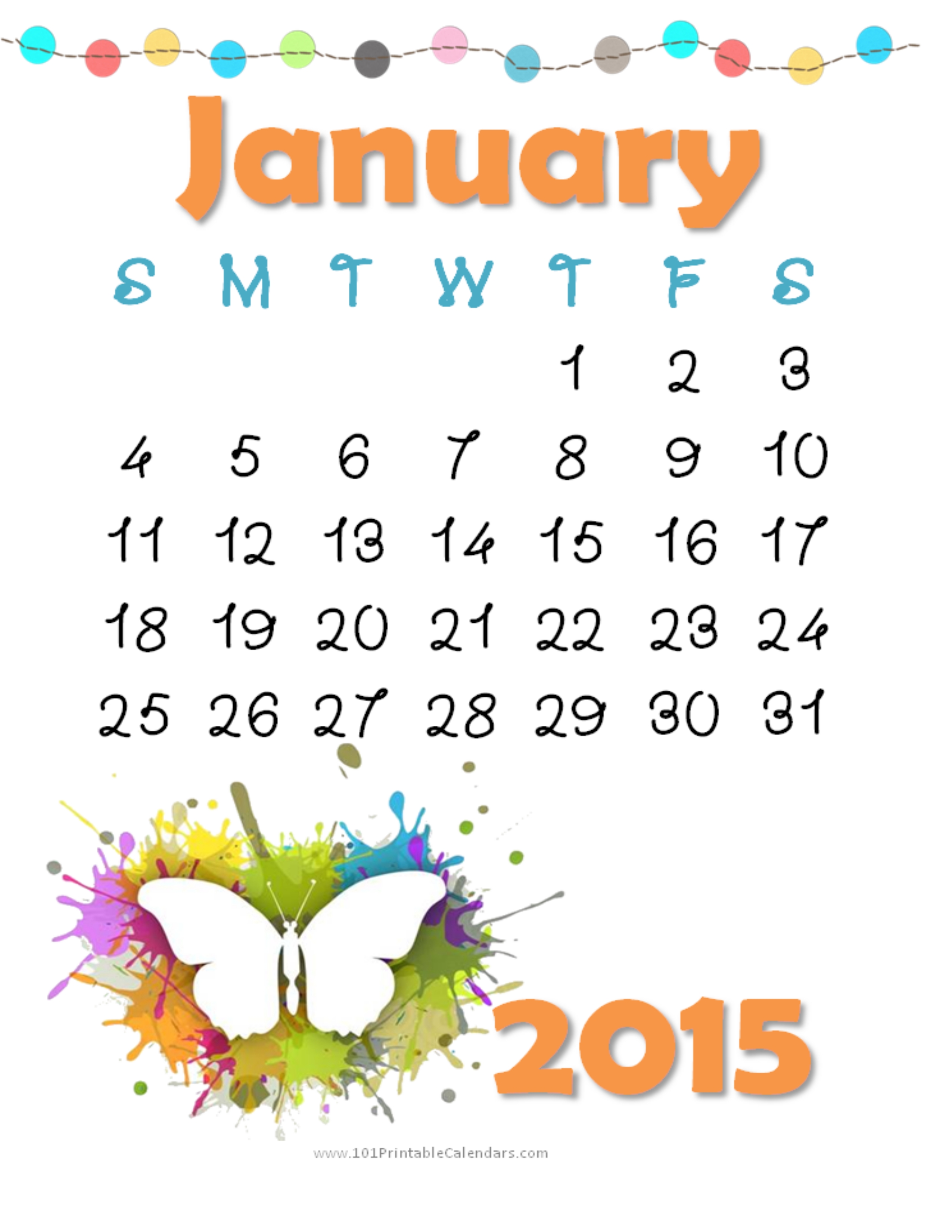 January 2015 Calendar Printable Printable Calendar January 2015