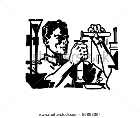 Chemist   At Work In The Lab   Retro Clip Art   Stock Vector