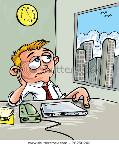 Bored Worker Looking Out The Window In A Vector Clip Art Illustration
