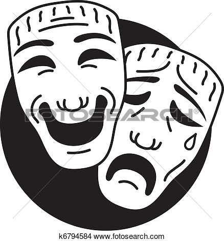 Drawing   Theatre Comedy And Tragedy Masks  Fotosearch   Search Clip