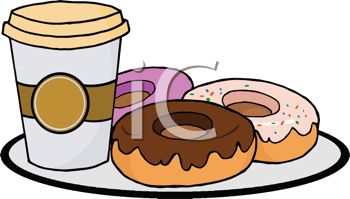 Picture Of Frosted Donuts And Coffee On A Plate In A Vector Clip Art