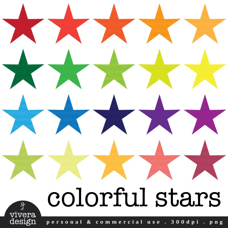 Digital Clip Art 20 Colorful Stars By Viveradesign On Etsy