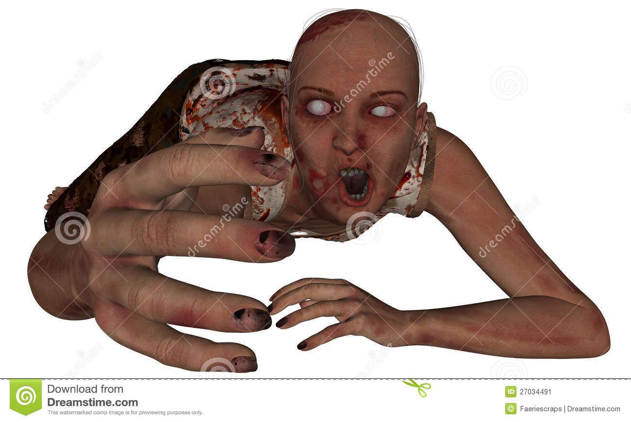 Female Zombie Reaching Out On The Ground Covered In Dirt And Blood