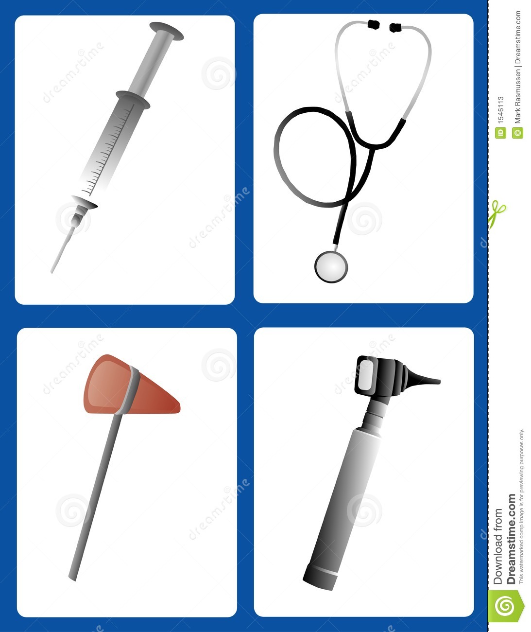 Illustration Of Various Doctors Tools Including An Otoscope Syringe
