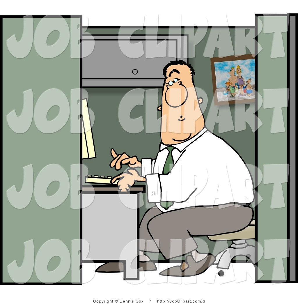 Larger Preview  Job Clip Art Of A Bored Guy Working In A Cubicle By