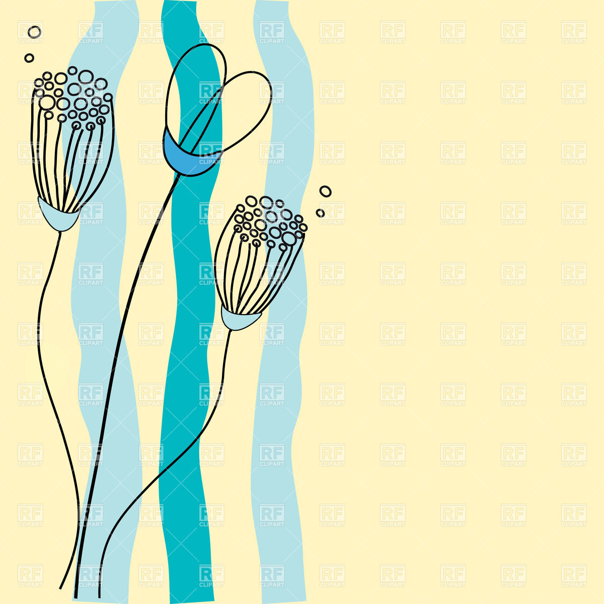 Simplistic Hand Drawn Flowers And Cyan Vertical Stripes Backgrounds