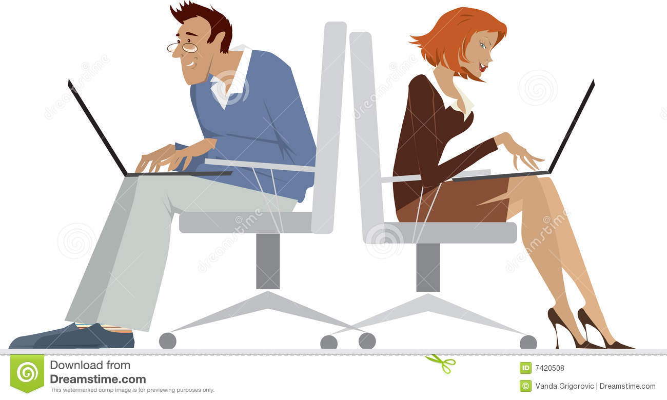An Illustrated Background Of A Male And Female Office Employees