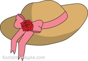 Clip Art Of A Woman S Sun Hat With A Pink Ribbon And Red Rose  Clipart