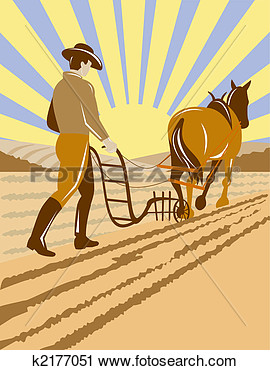 Clipart   Farmer Plowing With Old Horse  Fotosearch   Search Clip Art