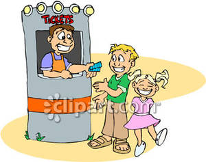 Kids Buying Tickets At A Carnival   Royalty Free Clipart Picture