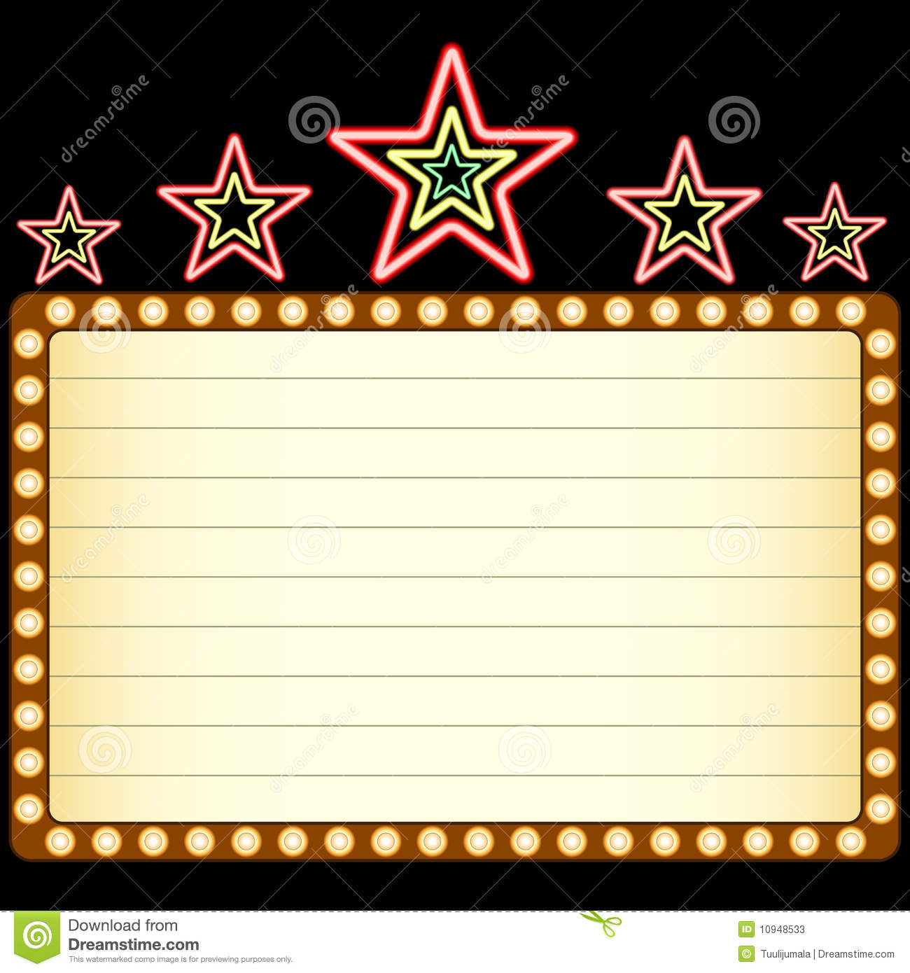 Blank Movie Theater Or Casino Marquee With Neon Stars Above Isolated    