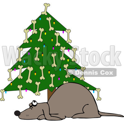 Clipart Dog Under A Christmas Tree Decorated With Bones   Royalty Free    