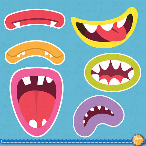 Cute Monsters Mouths Digital Clip Art Setmonster Grinphoto Booth