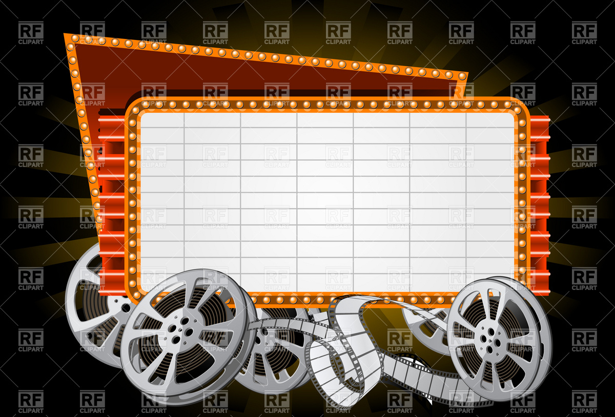 Movie Marquee With Film Reel Download Royalty Free Vector Clipart