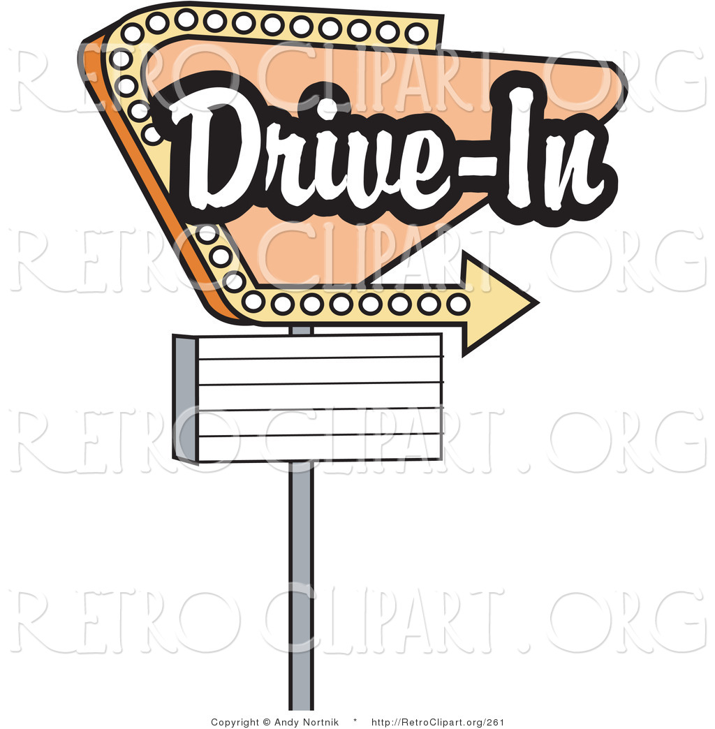 Retro Clipart Of A Vintage Beige Drive In Sign With An Arrow By Andy