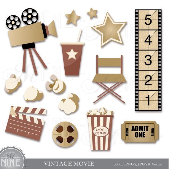Vintage Movie Clip Art Digital Clipart Instant Download Cinema Thea