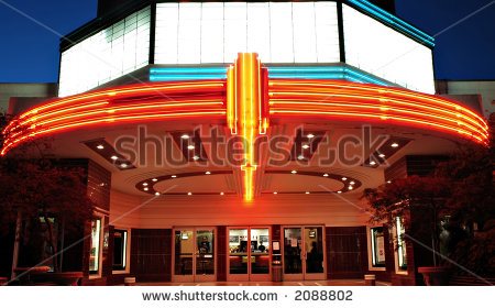 Vintage Movie Theater With Neon Lights In Sacramento California