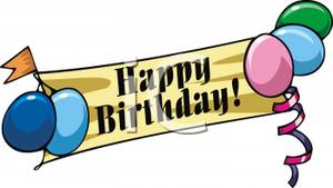 Balloons And A Happy Birthday Banner   Royalty Free Clipart Picture