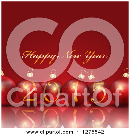 Gold Happy New Year 2015 Greeting With 3d Red Baubles And A     By Kj