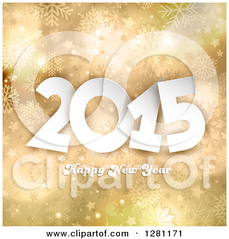 Happy New Year 2015 Greeting Over Gold Stars And Snowflakes By Kj