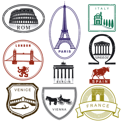 Various Travel Stamps Design Vector 02   Vector Label Free Download
