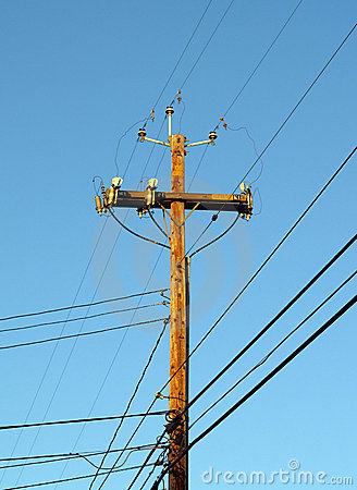 Wooden Telephone Pole Power Pole Against Blue Sky Stock Images   Image