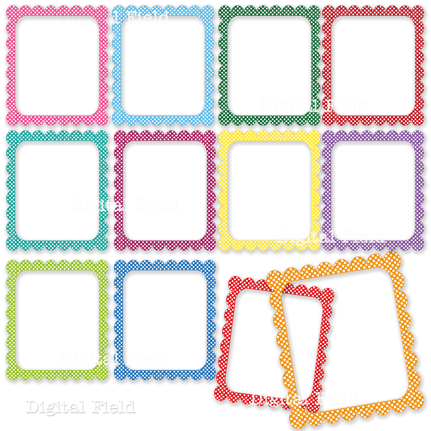 Colorful Polka Dot Digital Frames Clip Art Set By Digitalfield