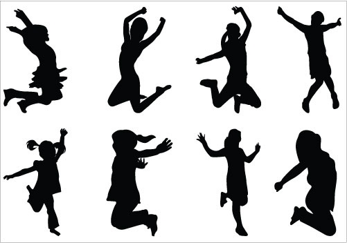 Jumping Girls Silhouette Vector Clipart   Silhouette Clip