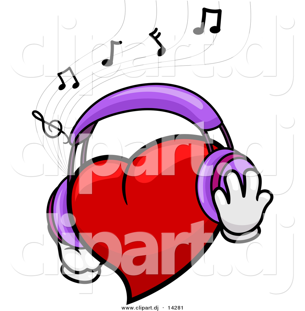 Vector Clipart Of A Cartoon Heart Character Wearing Headphones While