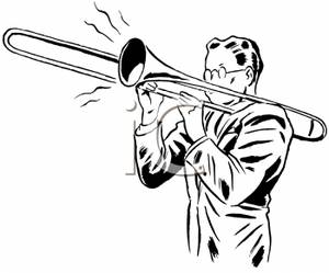 Black And White Man Playing Trombone   Royalty Free Clipart Picture