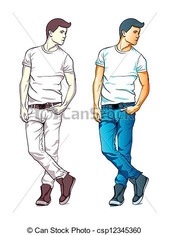 Clip Art Vector Of Fashion Boy   Cool Fashion Young Man In Jeans And T